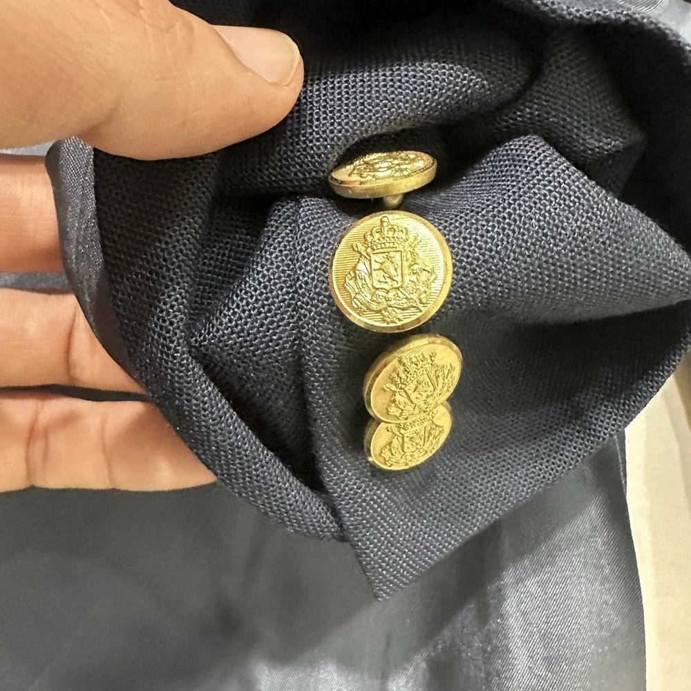 Stonegate Navy Blue Blazer Gold‎ Crest Buttons Made USA Men's Sport Coat